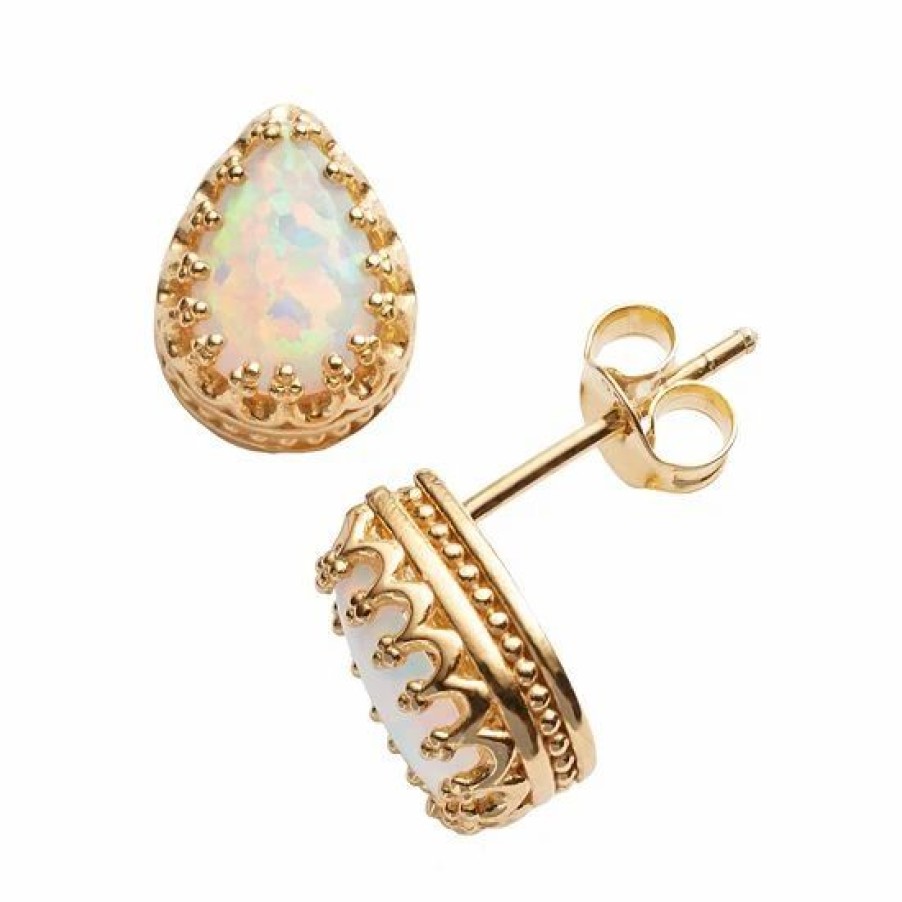 * Designs By Gioelli 14K Gold Over Silver Lab-Created Opal Crown Stud Earrings | Jewelry