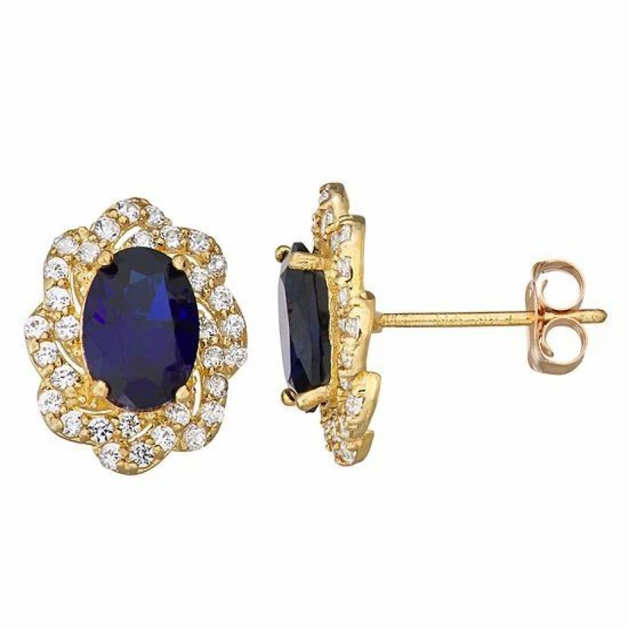 * Designs By Gioelli 10K Gold Gemstone Oval Halo Stud Earrings | Jewelry