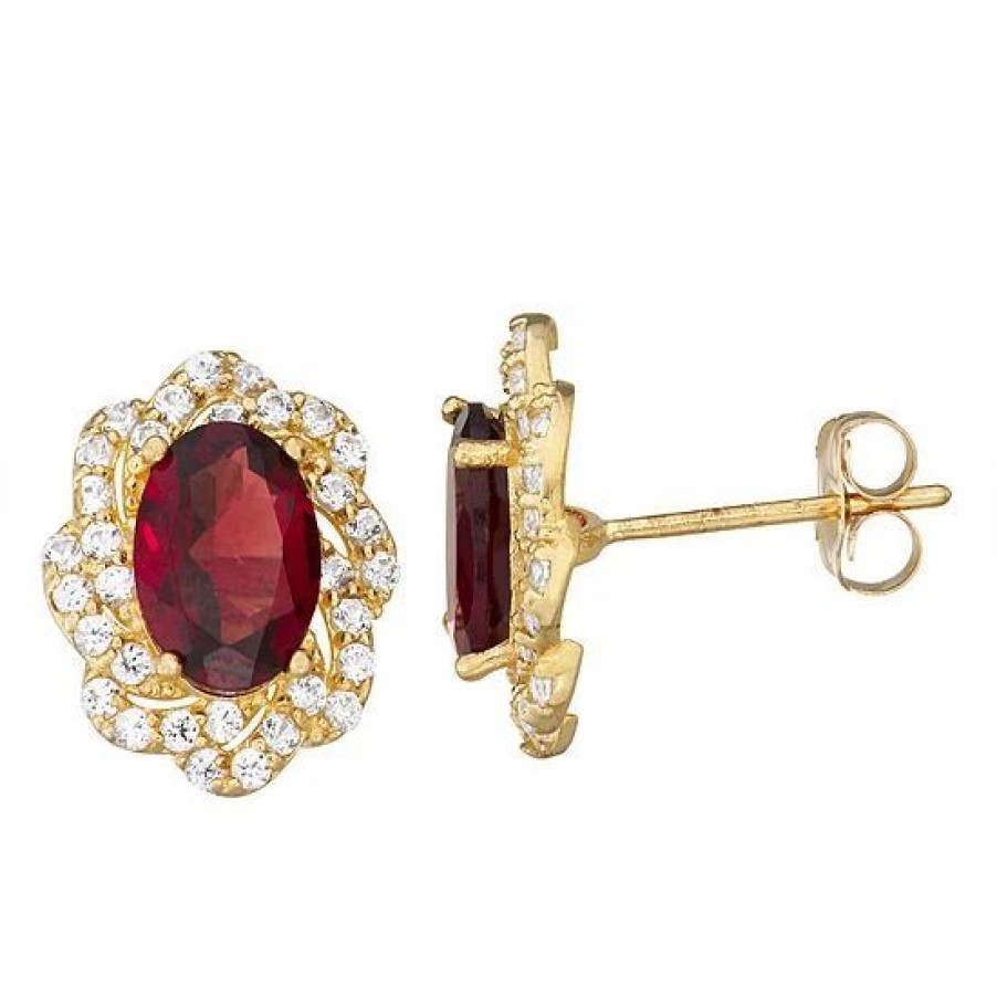 * Designs By Gioelli 10K Gold Gemstone Oval Halo Stud Earrings | Jewelry