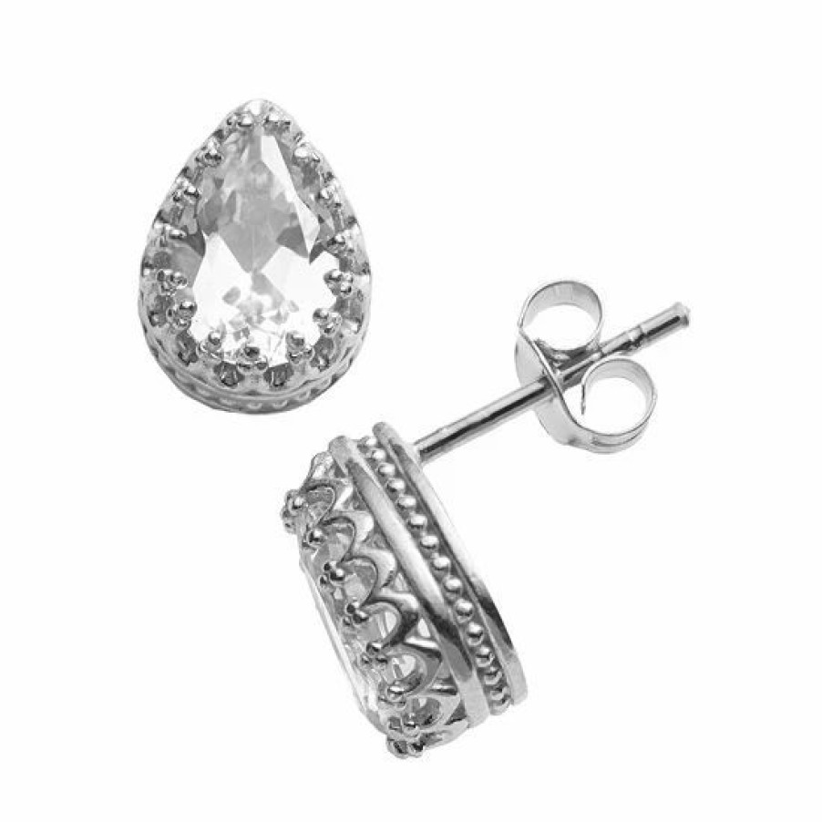 * Designs By Gioelli Sterling Silver Lab-Created White Sapphire Crown Stud Earrings | Jewelry