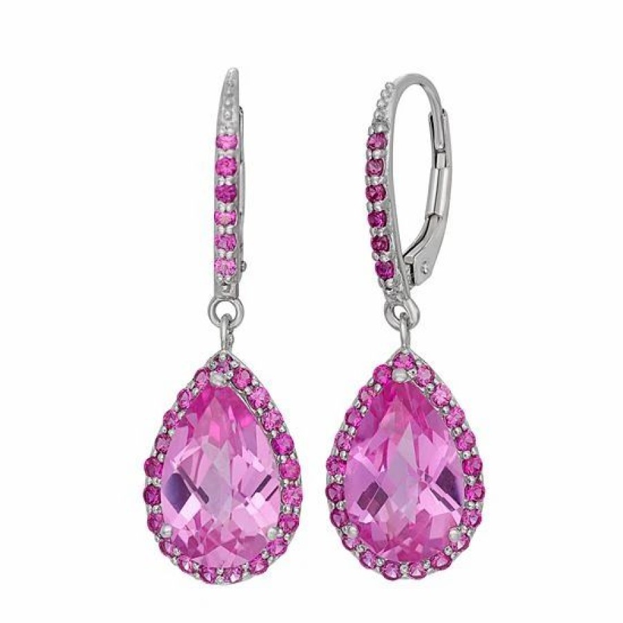 * Designs By Gioelli Lab-Created Pink Sapphire And Lab-Created Ruby Sterling Silver Halo Teardrop Earrings | Jewelry