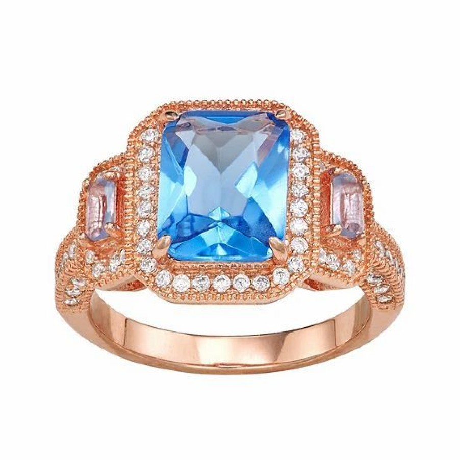 * Designs By Gioelli 14K Rose Gold Plated Silver Simulated Gemstone Halo Ring | Jewelry