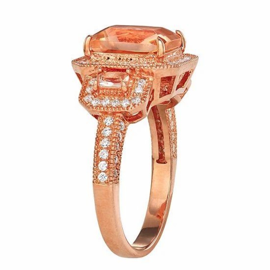 * Designs By Gioelli 14K Rose Gold Plated Silver Simulated Gemstone Halo Ring | Jewelry