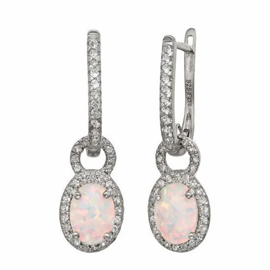 * Designs By Gioelli Sterling Silver Lab-Created Opal And Lab-Created White Sapphire Oval Halo Drop Earrings | Jewelry