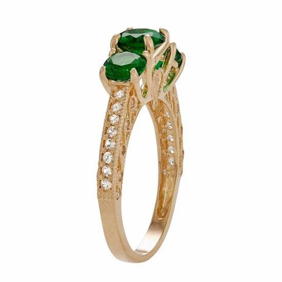 * Designs By Gioelli 10K Gold Simulated Emerald & Lab-Created White Sapphire 3-Stone Ring | Jewelry