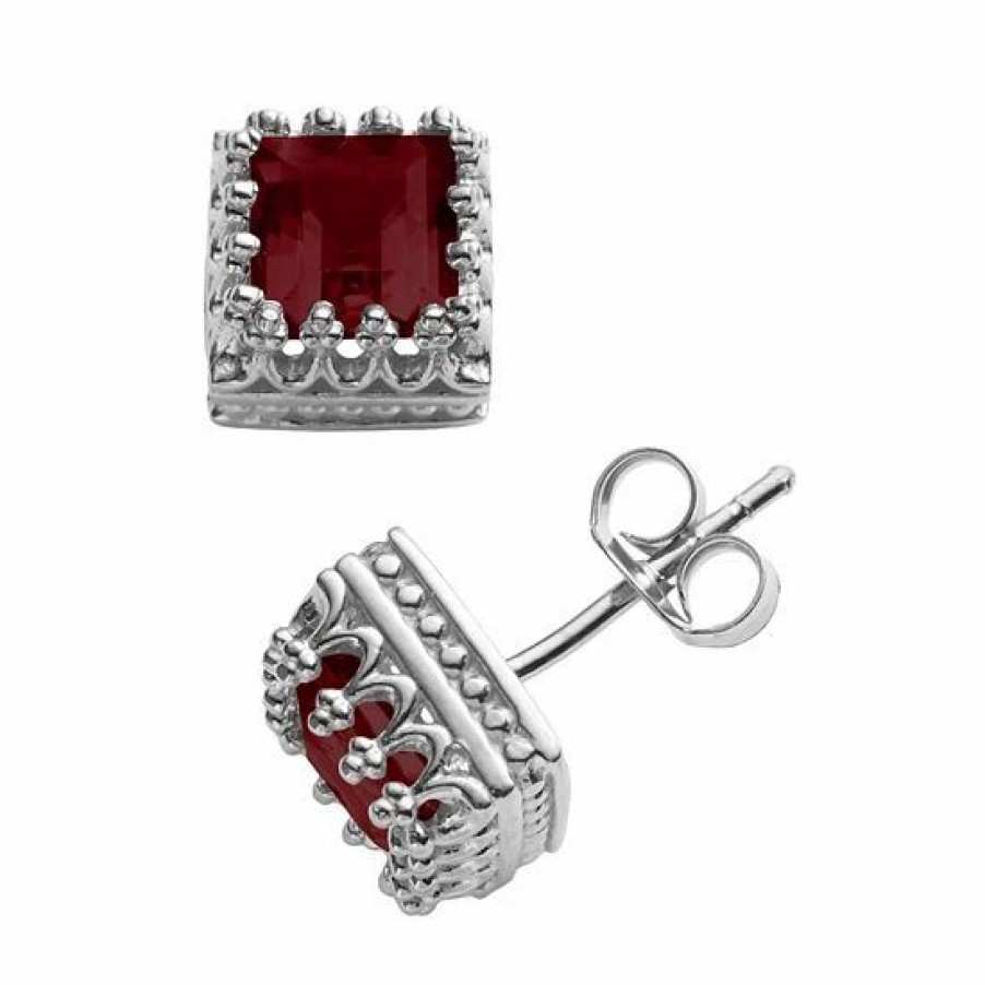 * Designs By Gioelli Sterling Silver Genuine Garnet Sapphire Crown Stud Earrings | Jewelry