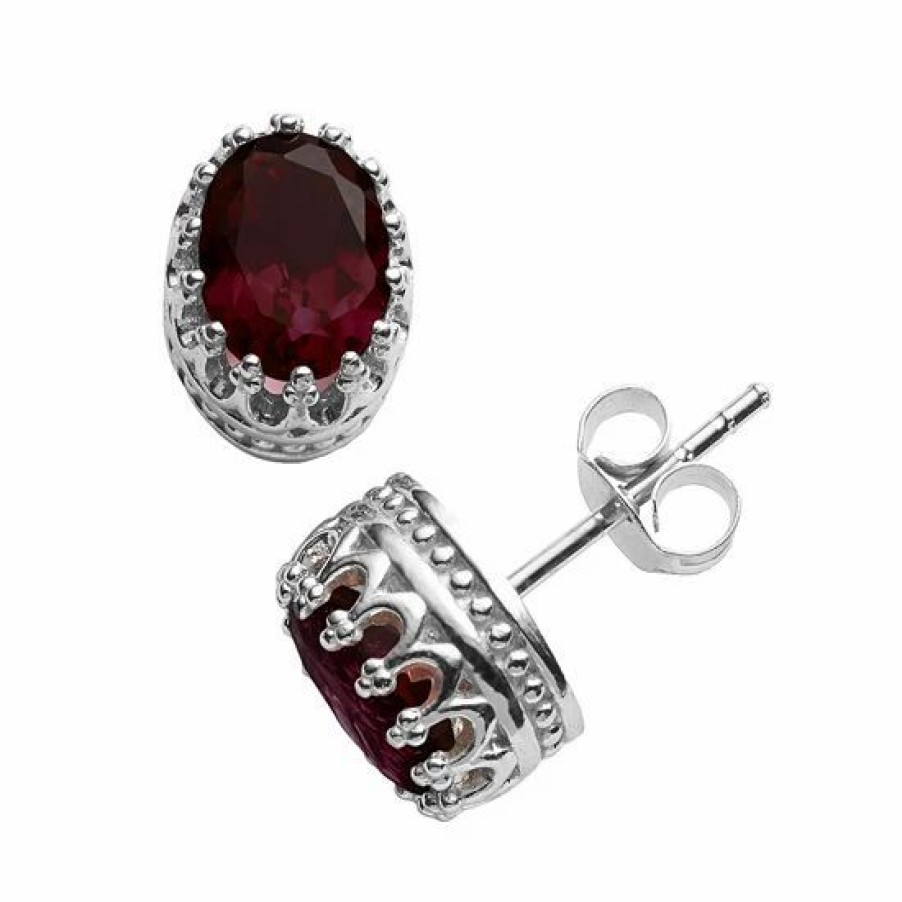 * Designs By Gioelli Sterling Silver Garnet Oval Crown Stud Earrings | Jewelry