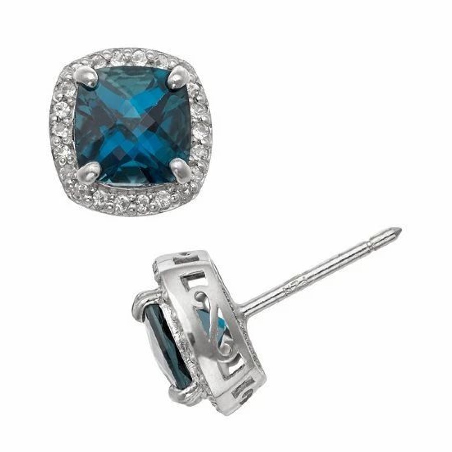 * Designs By Gioelli Sterling Silver London Blue Topaz And Lab-Created White Sapphire Halo Stud Earrings | Jewelry