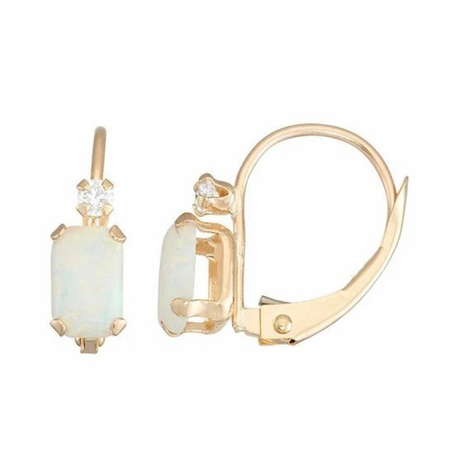 * Designs By Gioelli 10K Gold Emerald-Cut Lab-Created Opal & White Zircon Leverback Earrings | Jewelry