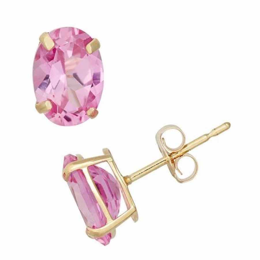 * Designs By Gioelli Lab-Created Pink Sapphire 10K Gold Oval Stud Earrings | Jewelry