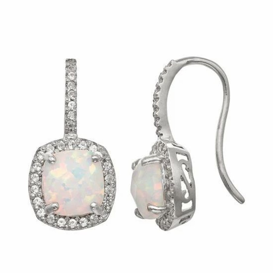 * Designs By Gioelli Sterling Silver Lab-Created Opal And Lab-Created White Sapphire Halo Drop Earrings | Jewelry