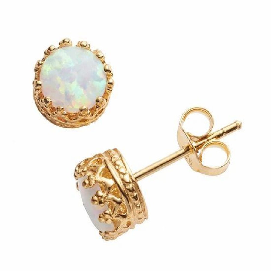 * Designs By Gioelli 14K Gold Over Silver Lab-Created Opal Crown Stud Earrings | Jewelry