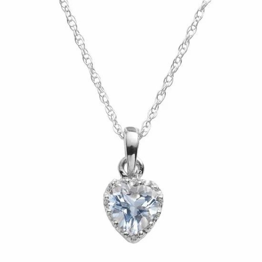 * Designs By Gioelli Sterling Silver Lab-Created Aquamarine Heart Crown Pendant | Jewelry