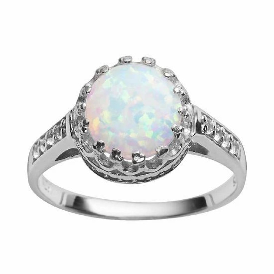 * Designs By Gioelli Sterling Silver Lab-Created Opal And Lab-Created White Sapphire Crown Ring | Jewelry