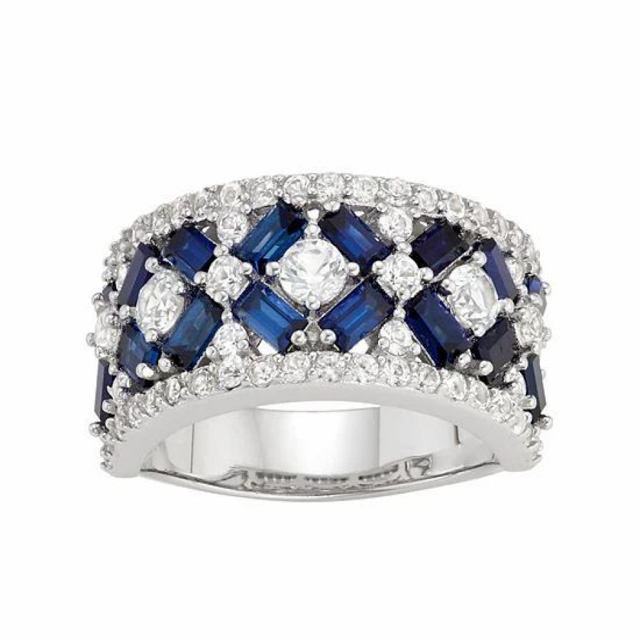 * Designs By Gioelli Sterling Silver Lab-Created Blue & White Sapphire X Ring | Jewelry