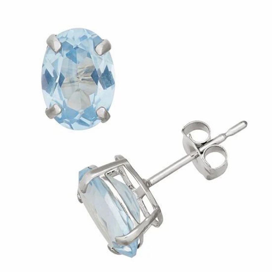 * Designs By Gioelli Lab-Created Aquamarine 10K White Gold Oval Stud Earrings | Jewelry