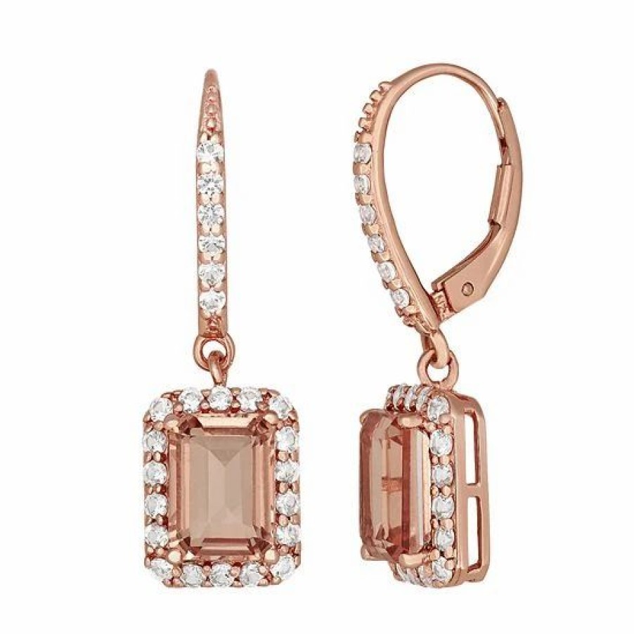 * Designs By Gioelli 14K Rose Gold Over Silver Peach Quartz & Lab-Created White Sapphire Drop Earrings | Jewelry