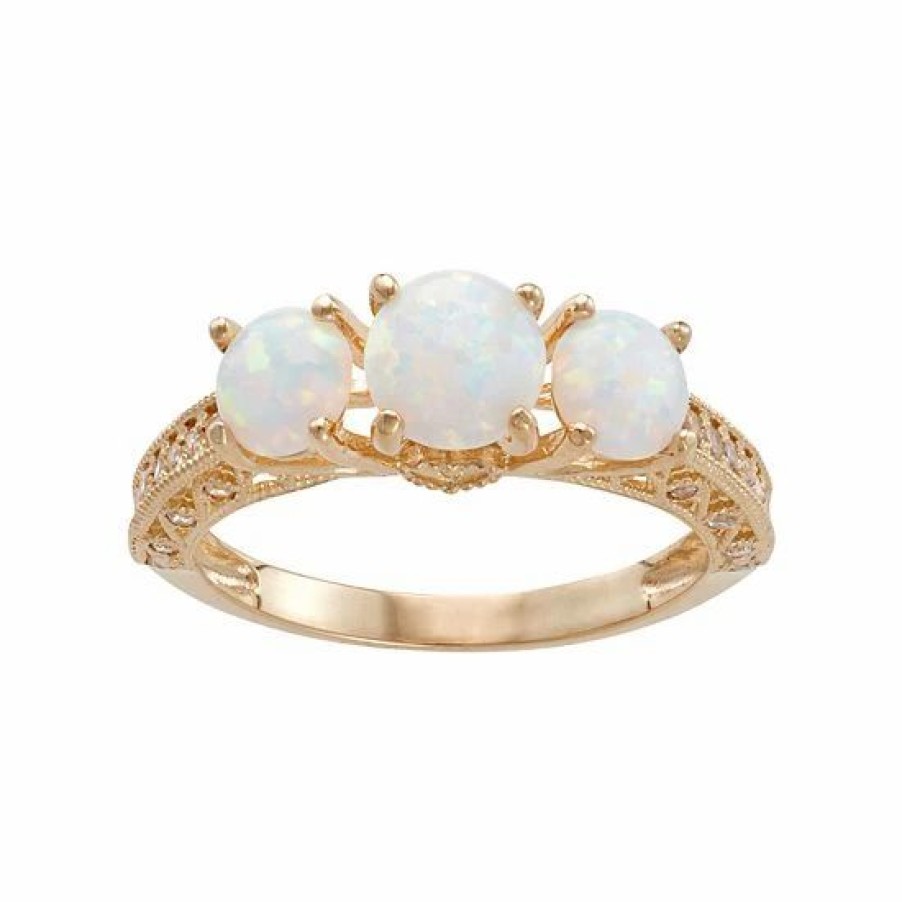 * Designs By Gioelli 10K Gold Lab-Created Opal & White Sapphire 3-Stone Ring | Jewelry