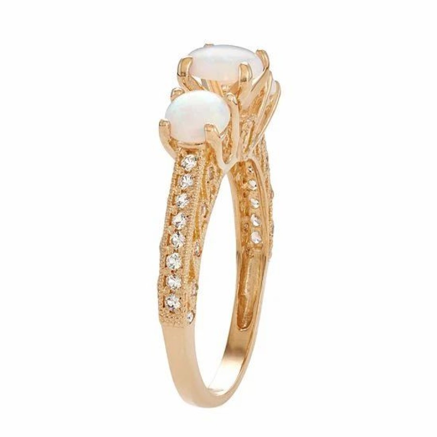 * Designs By Gioelli 10K Gold Lab-Created Opal & White Sapphire 3-Stone Ring | Jewelry