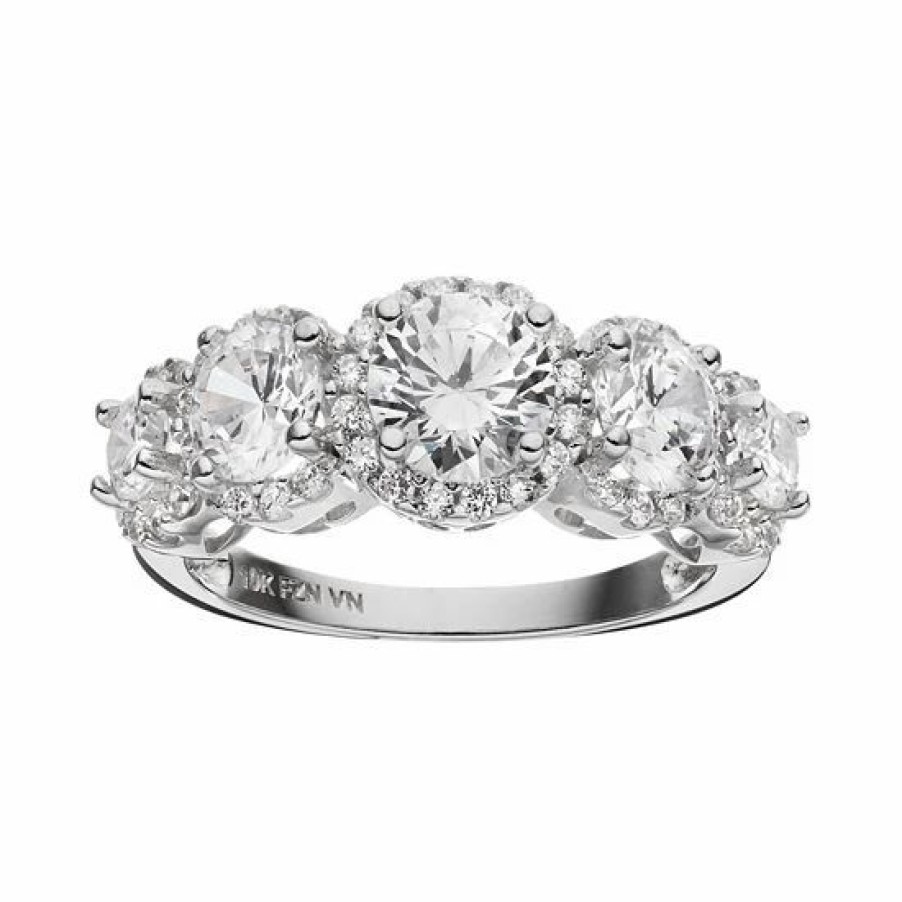 * Designs By Gioelli Cubic Zirconia 10K White Gold 5-Stone Halo Ring | Jewelry