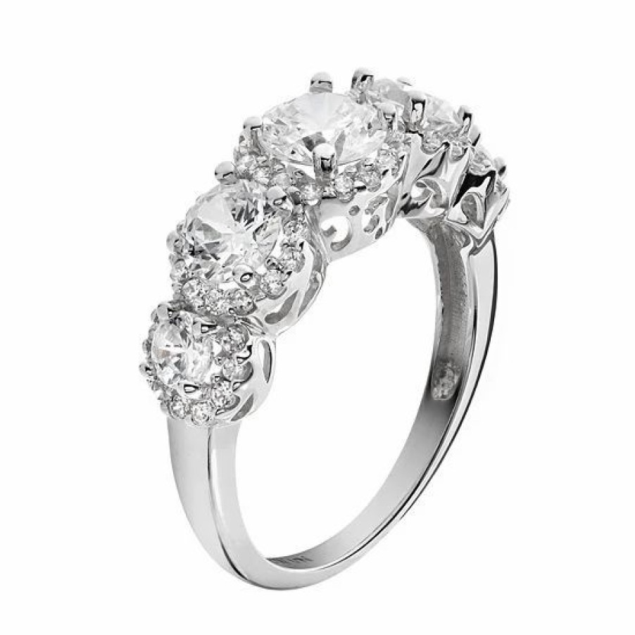 * Designs By Gioelli Cubic Zirconia 10K White Gold 5-Stone Halo Ring | Jewelry