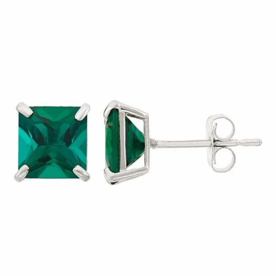 * Designs By Gioelli Lab-Created Emerald 10K White Gold Stud Earrings | Jewelry