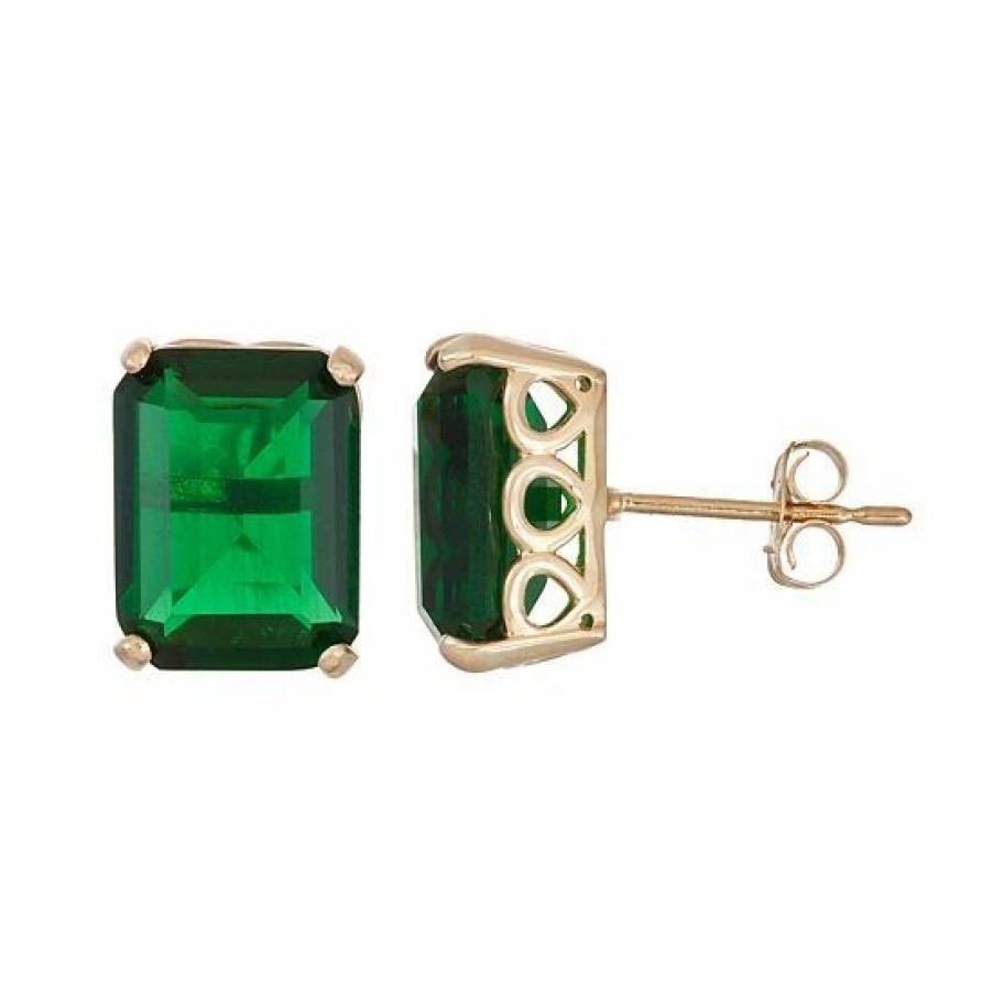 * Designs By Gioelli 10K Gold Simulated Emerald Rectangle Stud Earrings | Jewelry