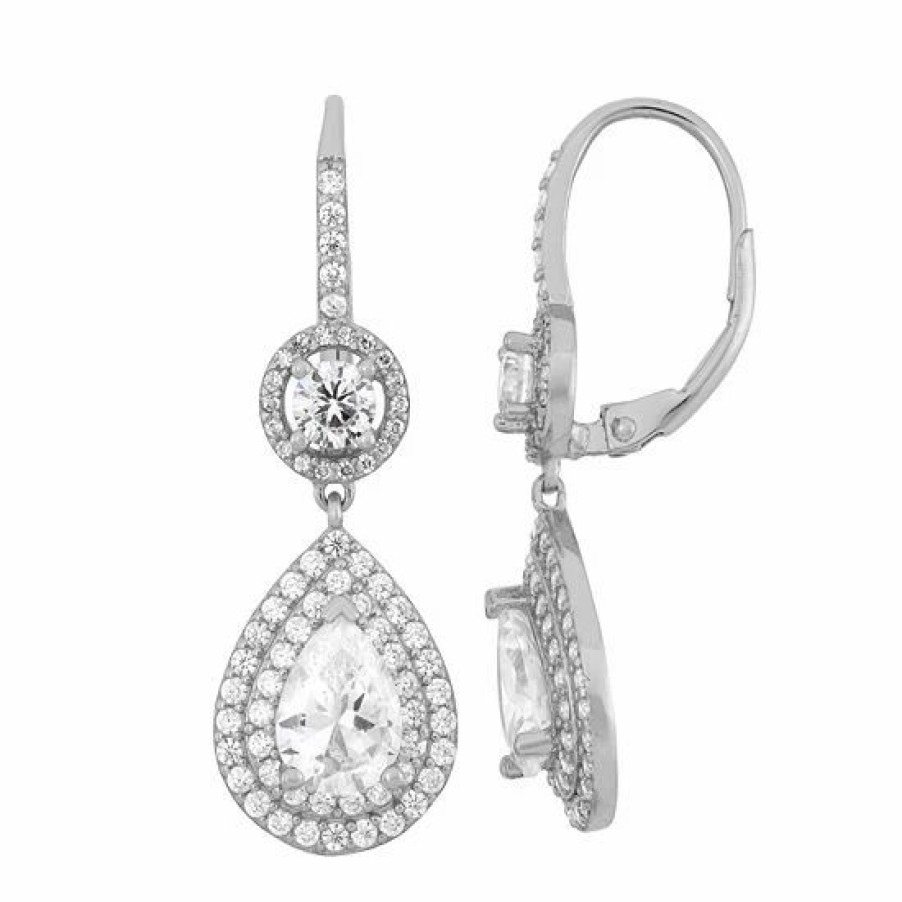 * Designs By Gioelli Sterling Silver Cubic Zirconia Teardrop Halo Earrings | Jewelry