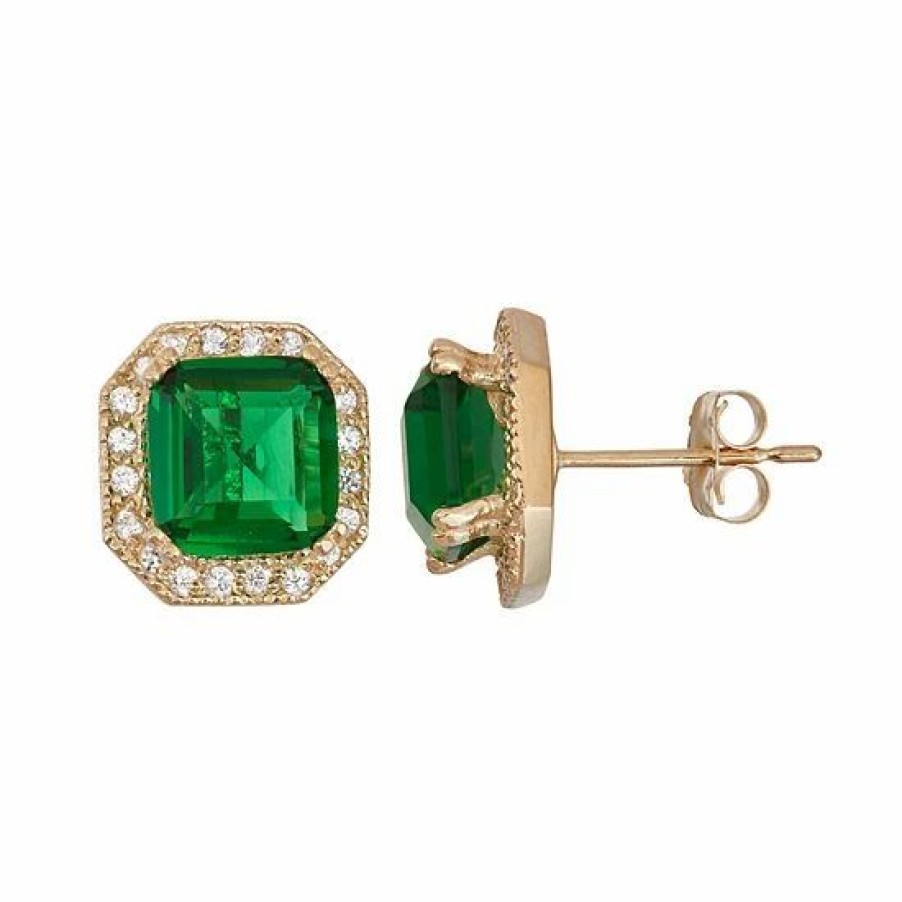 * Designs By Gioelli 10K Gold Simulated Emerald & Lab-Created White Sapphire Octagon Stud Earrings | Jewelry