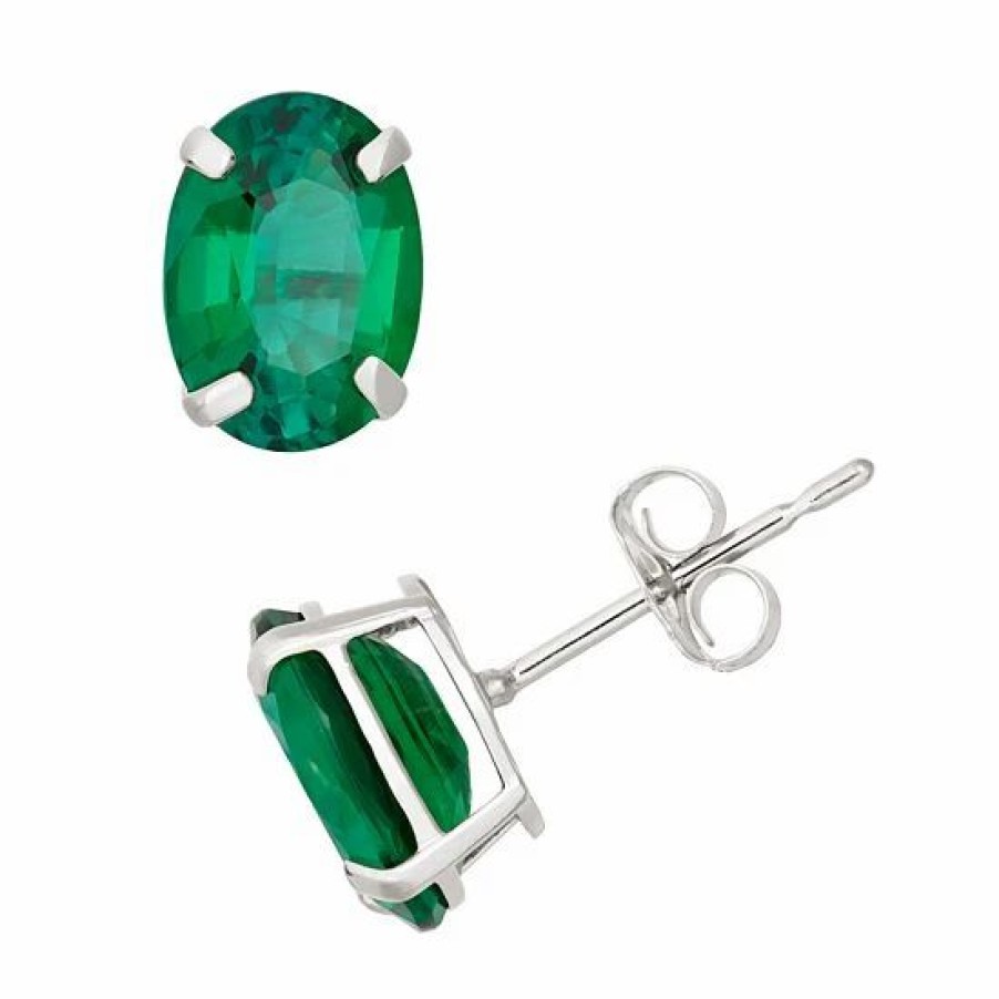 * Designs By Gioelli Lab-Created Emerald 10K White Gold Oval Stud Earrings | Jewelry