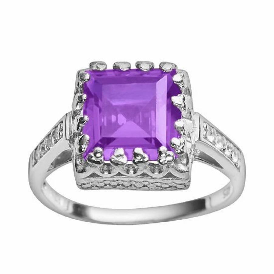 * Designs By Gioelli Sterling Silver Amethyst And Lab-Created White Sapphire Crown Ring | Jewelry