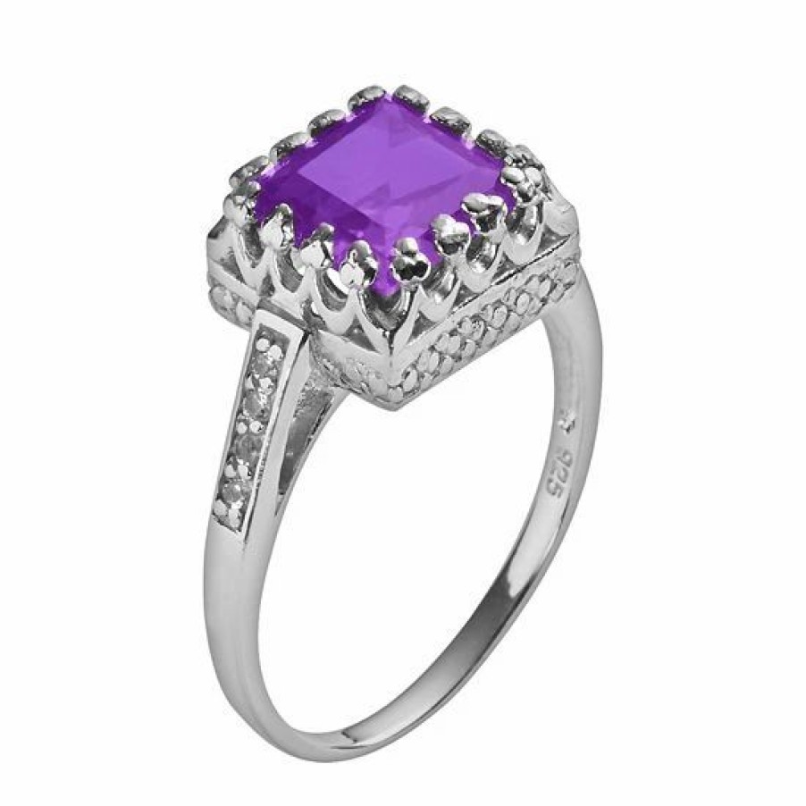 * Designs By Gioelli Sterling Silver Amethyst And Lab-Created White Sapphire Crown Ring | Jewelry