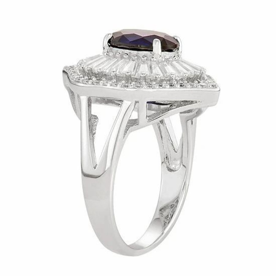 * Designs By Gioelli Sterling Silver Lab-Created Blue & White Sapphire Baguette Halo Ring | Jewelry