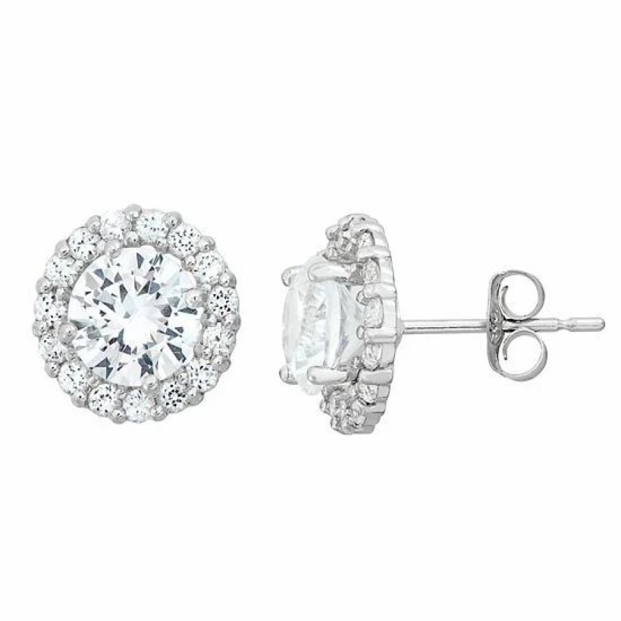 * Designs By Gioelli Lab-Created White Sapphire & White Topaz 10K White Gold Halo Stud Earrings | Jewelry