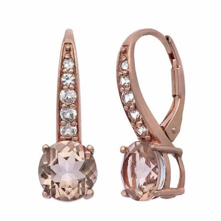 * Designs By Gioelli Simulated Morganite And Lab-Created White Sapphire 14K Rose Gold Over Silver Drop Earrings | Jewelry