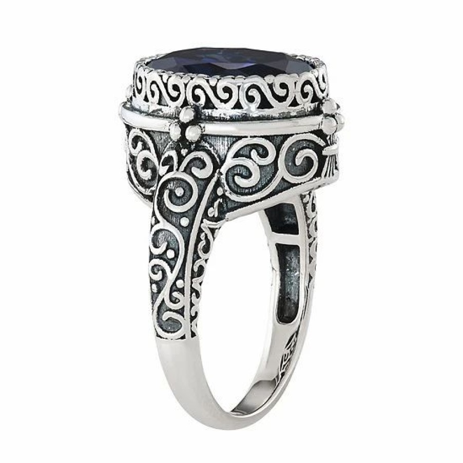 * Designs By Gioelli Sterling Silver Simulated Sapphire Oval & Filigree Ring | Jewelry