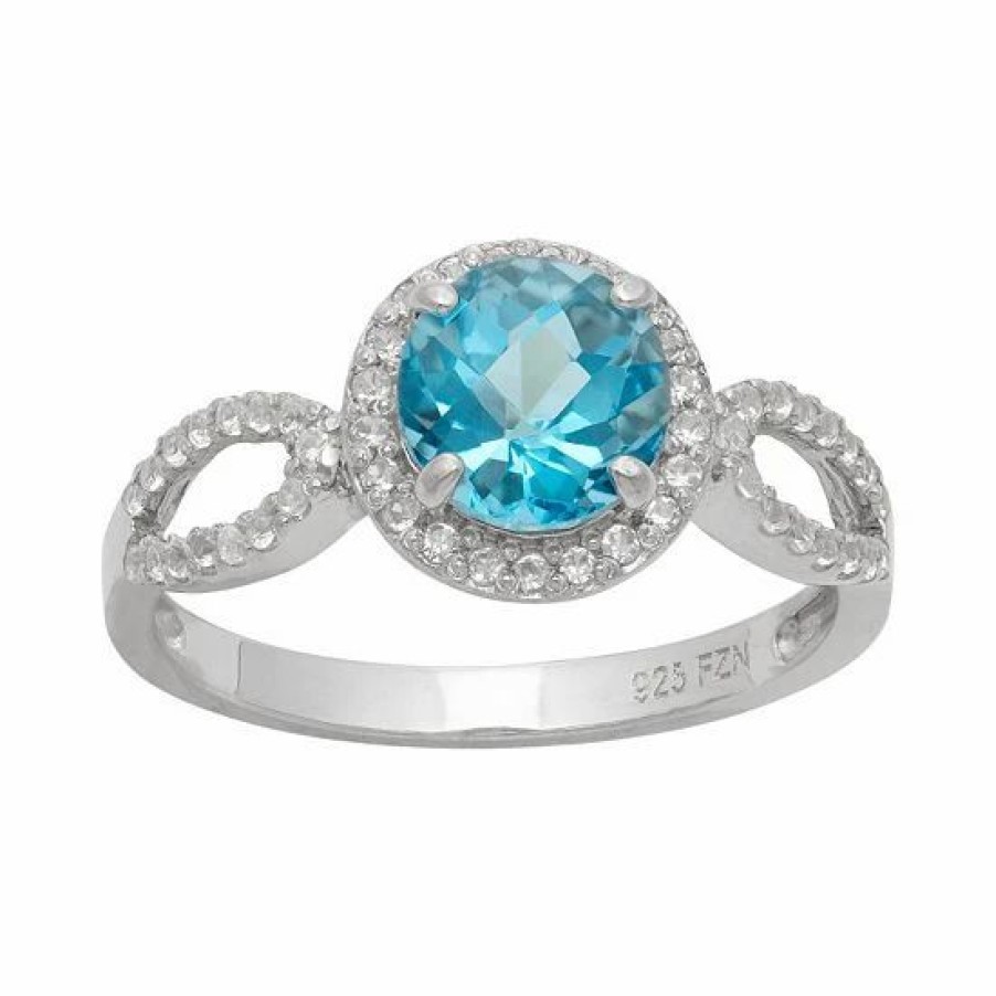 * Designs By Gioelli Sterling Silver Swiss Blue Topaz And Lab-Created White Sapphire Halo Ring | Jewelry