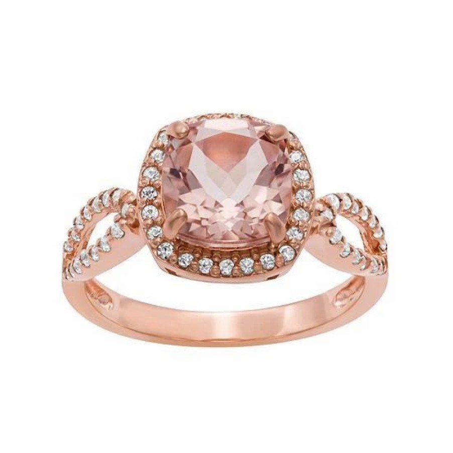 * Designs By Gioelli 14K Rose Gold Over Silver Simulated Morganite And Lab-Created White Sapphire Halo Ring | Jewelry