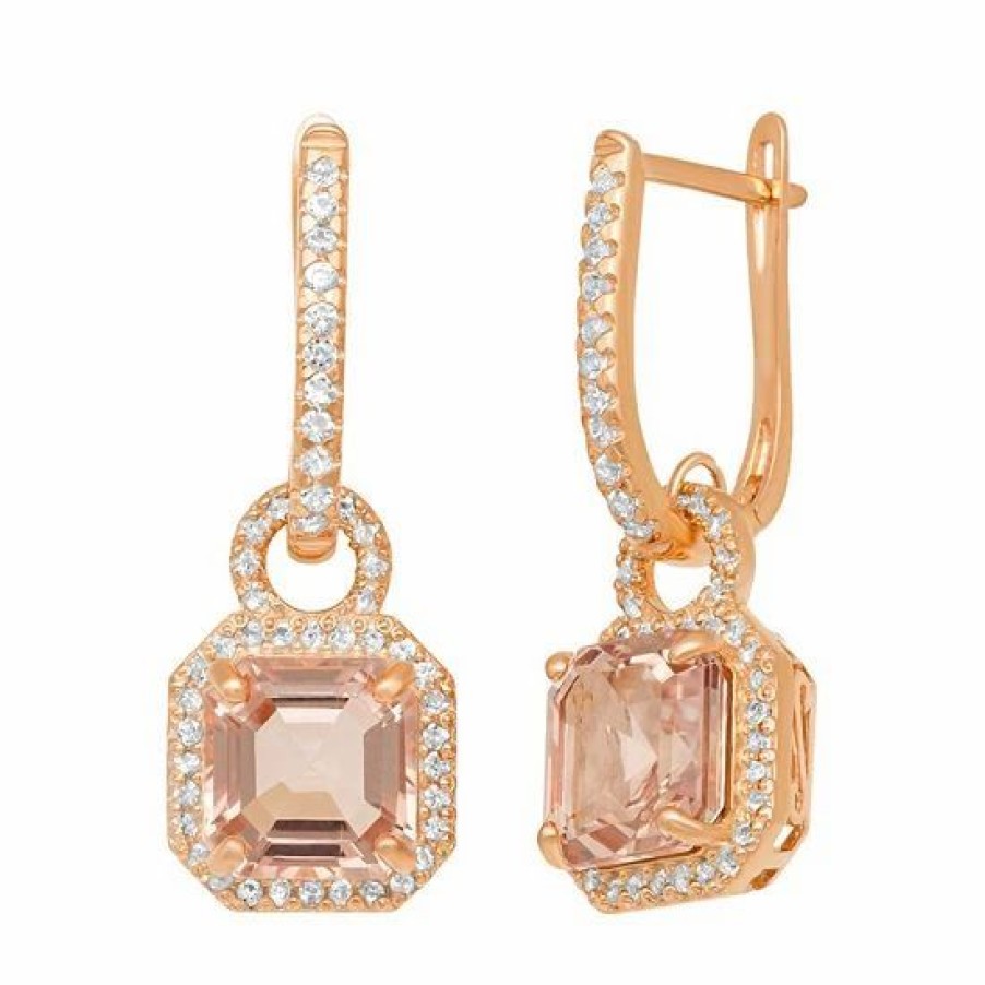 * Designs By Gioelli 14K Rose Gold Over Silver Simulated Morganite And Lab-Created White Sapphire Octagonal Halo Drop Earrings | Jewelry