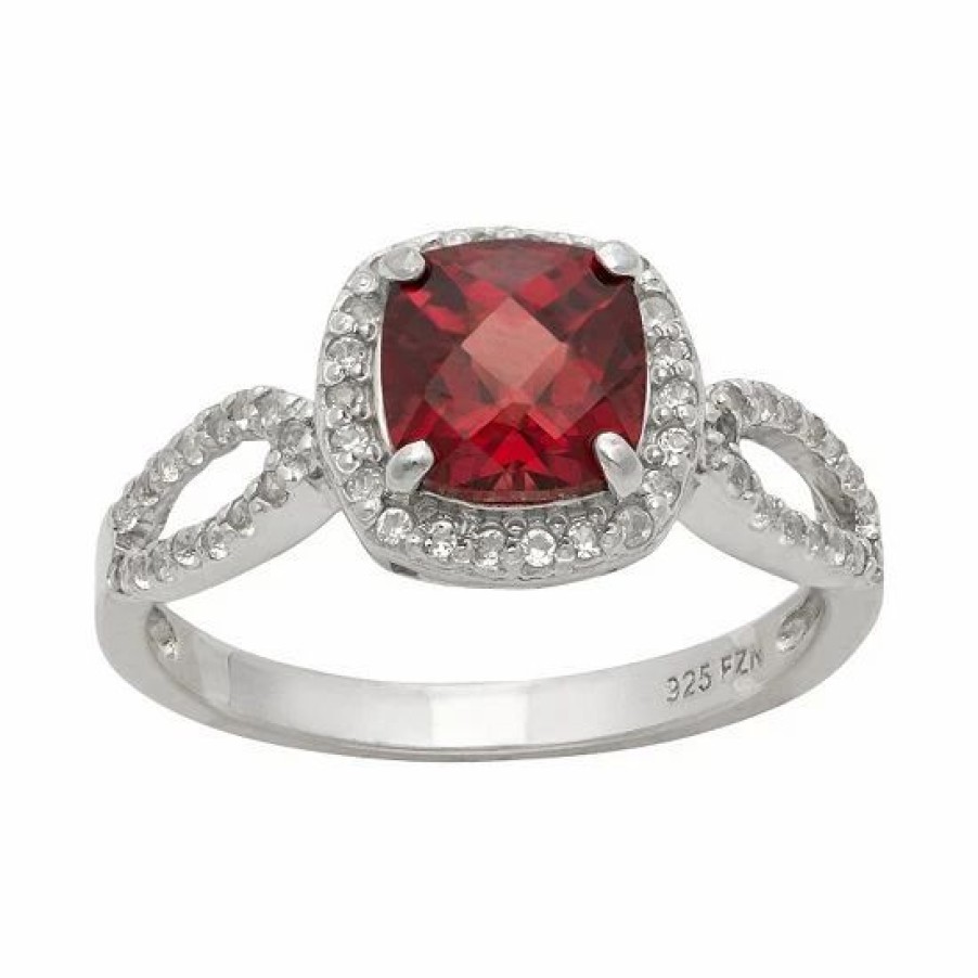 * Designs By Gioelli Sterling Silver Garnet And Lab-Created White Sapphire Halo Ring | Jewelry