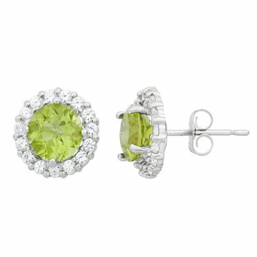 * Designs By Gioelli Peridot & White Topaz 10K White Gold Halo Stud Earrings | Jewelry