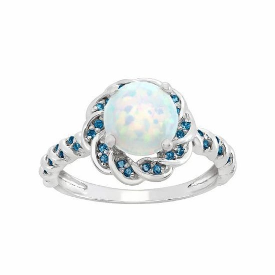 * Designs By Gioelli Lab-Created Opal And Blue Topaz Sterling Silver Flower Ring | Jewelry