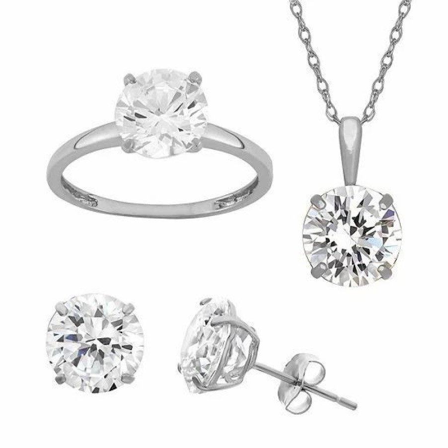 * Designs By Gioelli 14K Gold Over Round Solitaire Ring, Necklace And Stud Earring Set | Jewelry