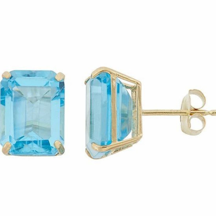 * Designs By Gioelli 10K Gold Swiss Blue Topaz Emerald Cut Solitaire Stud Earrings | Jewelry