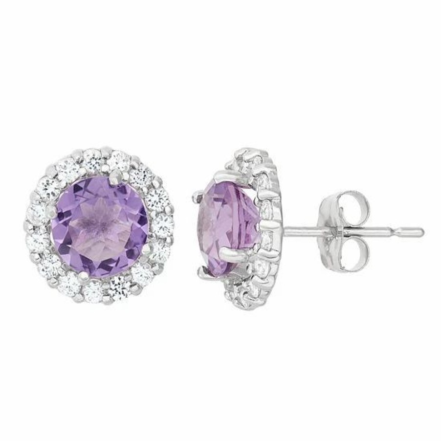 * Designs By Gioelli Amethyst & White Topaz 10K White Gold Halo Stud Earrings | Jewelry