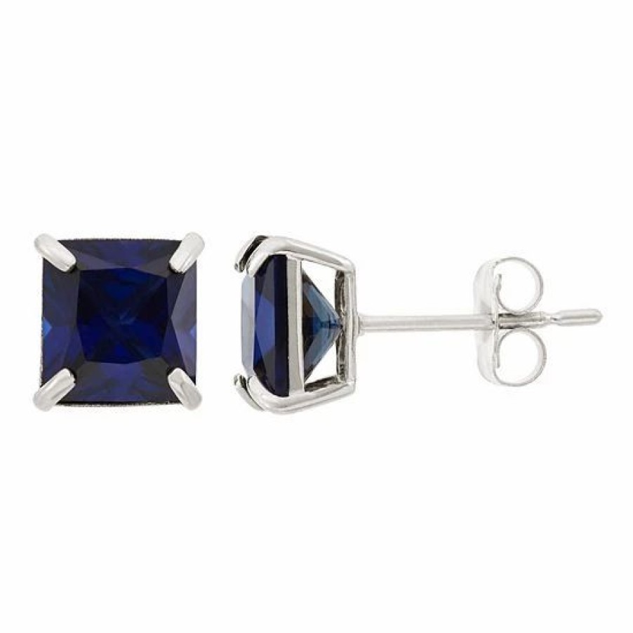 * Designs By Gioelli Lab-Created Sapphire 10K White Gold Stud Earrings | Jewelry