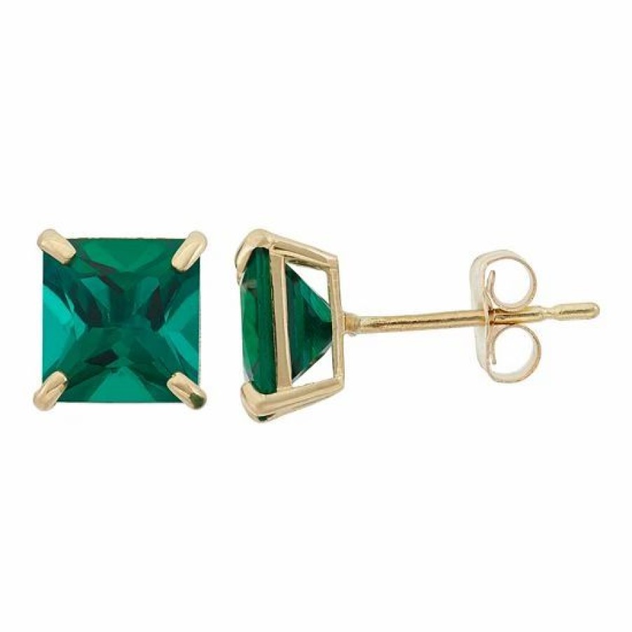 * Designs By Gioelli Lab-Created Emerald 10K Gold Stud Earrings | Jewelry