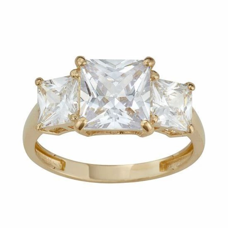 * Designs By Gioelli 10K Gold 3-Stone Princess Cut Cubic Zirconia Ring | Jewelry