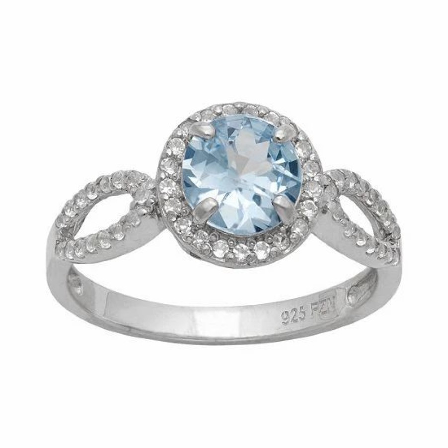 * Designs By Gioelli Sterling Silver Lab-Created Aquamarine And Lab-Created White Sapphire Halo Ring | Jewelry