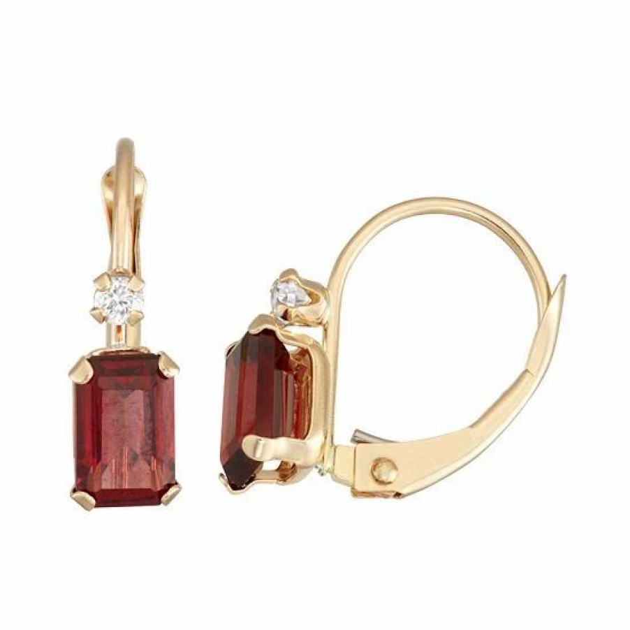 * Designs By Gioelli 10K Gold Emerald-Cut Garnet & White Zircon Leverback Earrings | Jewelry